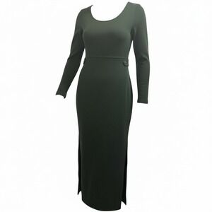 Comfy USA Long Sleeve Maxi Dress Dark Teal Button‎ Accent Ribbed Size M